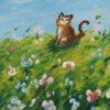 CAT IN BLOOM｜HAND-PAINTED OIL PASTEL ARTWORK