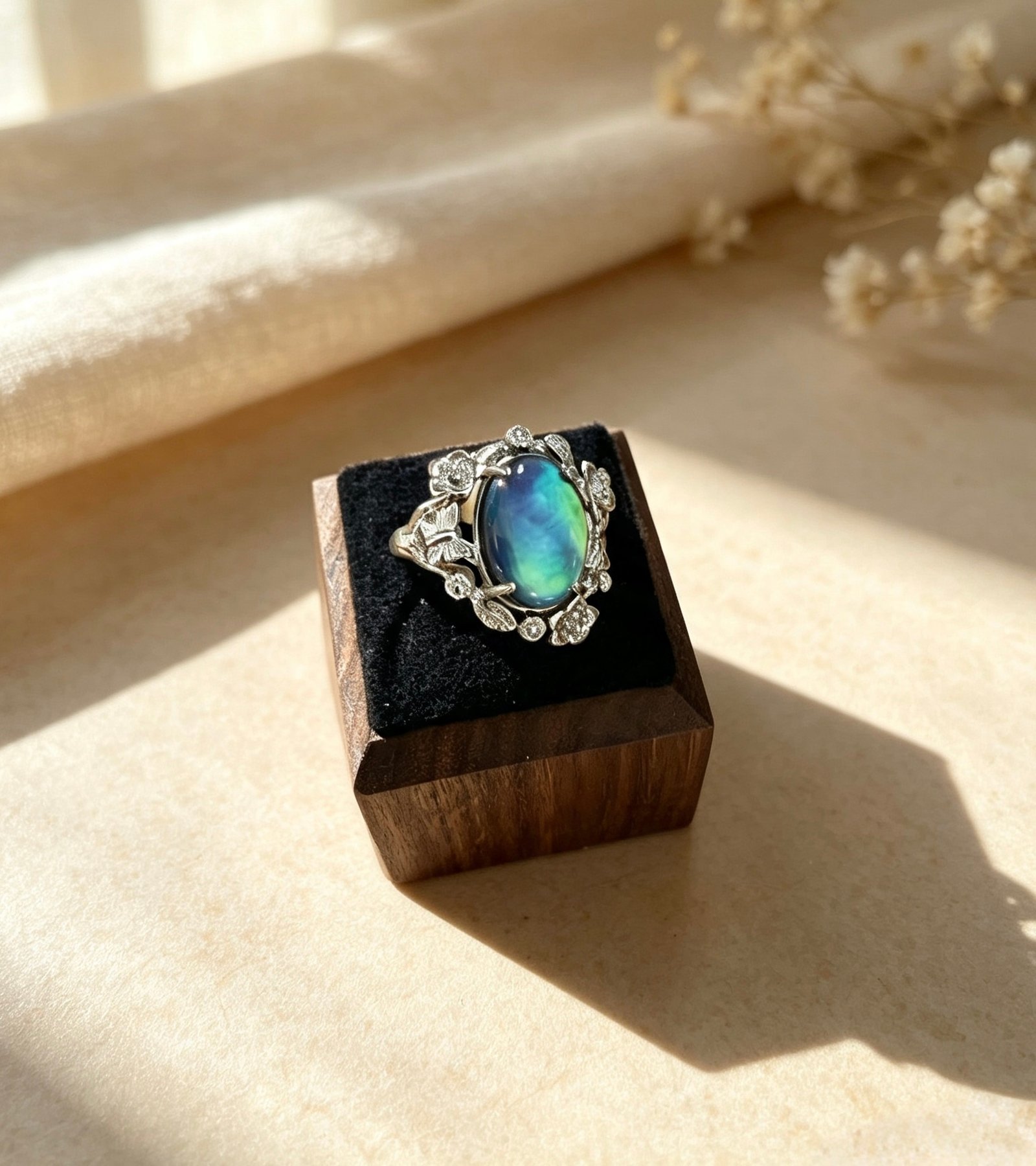 Aurora Forest — Labradorite Botanical Vintage Ring