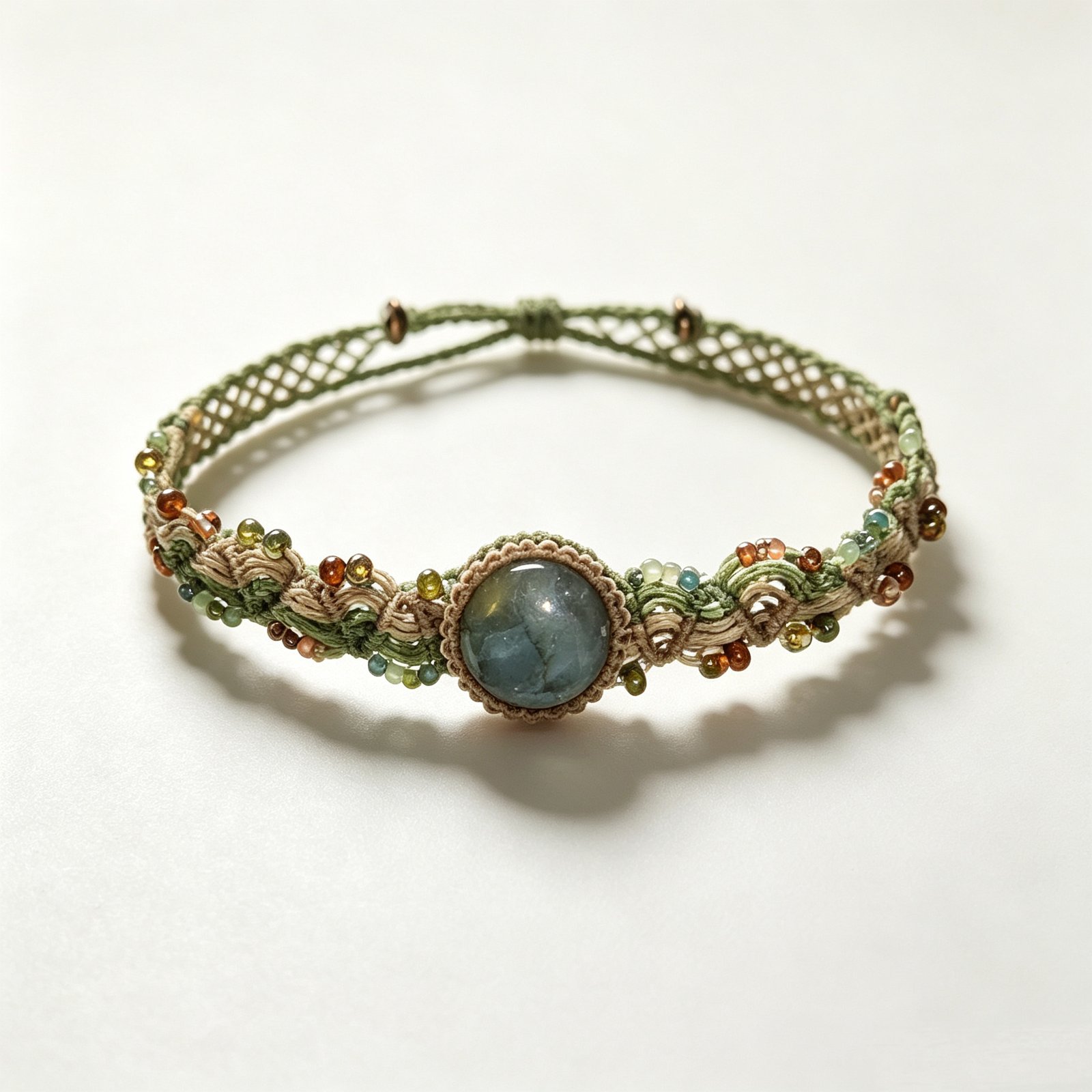 ELA BOUTIQUE |BEADED LABRADORITE MACRAME BRACELET