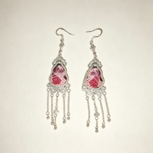 ELA BOUTIQUE |PINK FLORAL EMBROIDERY TASSEL DROP EARRING