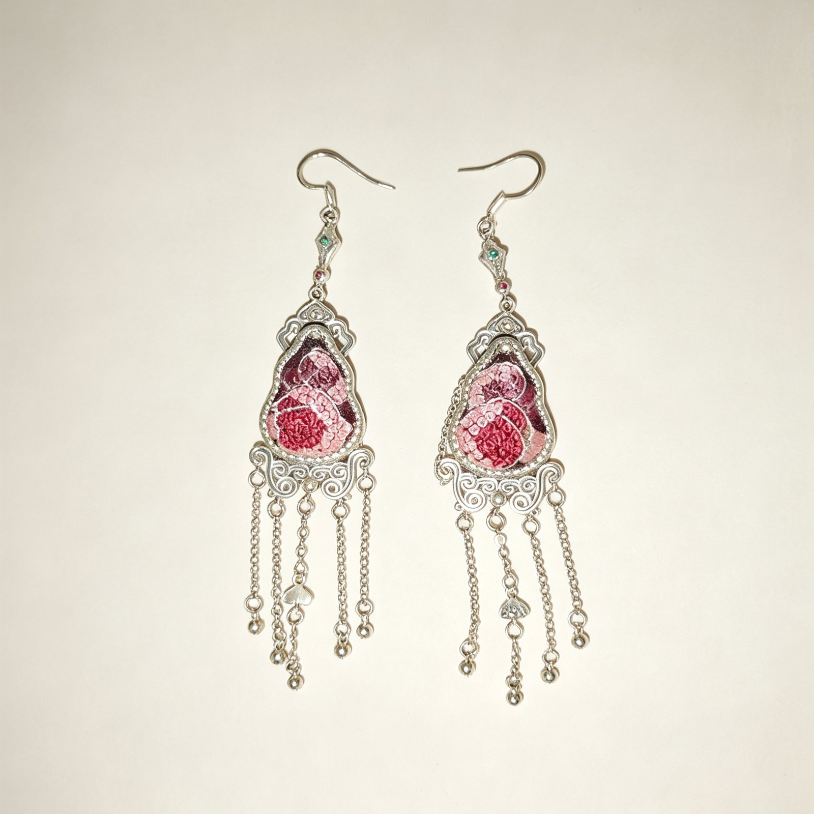 ELA BOUTIQUE |PINK FLORAL EMBROIDERY TASSEL DROP EARRING