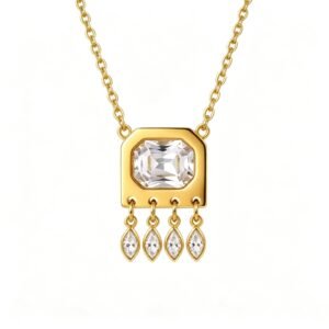 ELA BOUTIQUE| SQUARE CRYSTAL TASSEL PENDANT NECKLACE
