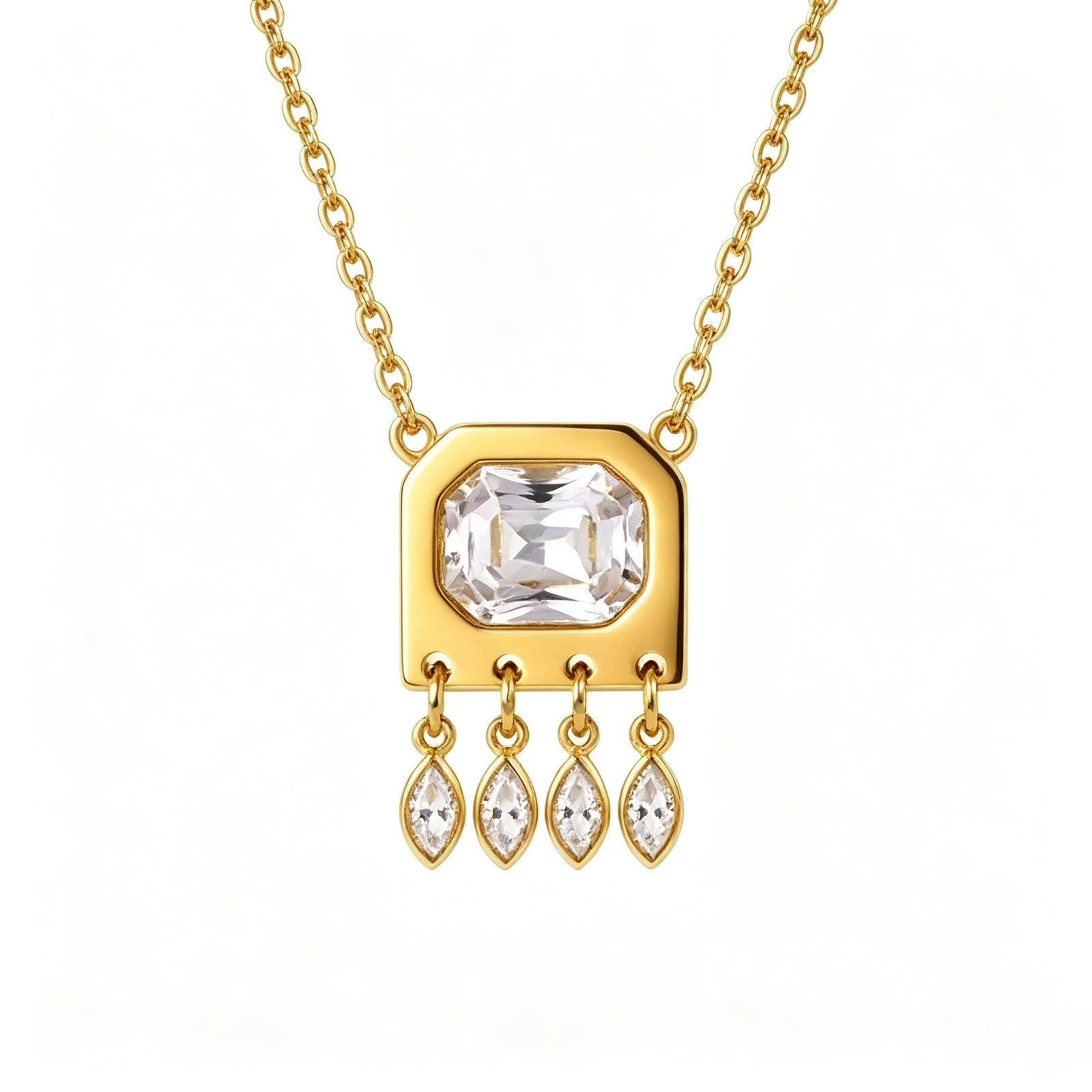 ELA BOUTIQUE| SQUARE CRYSTAL TASSEL PENDANT NECKLACE