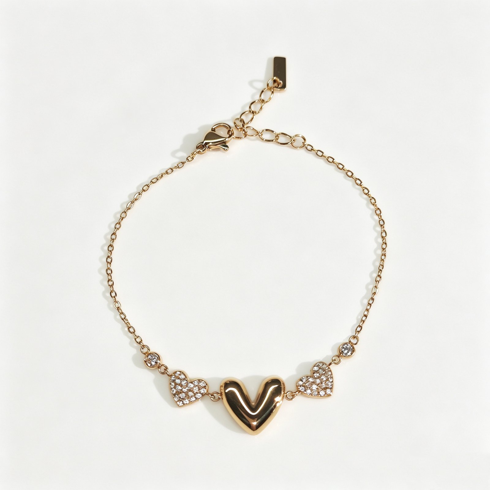 ELA BOUTIQUE| POLISHED MULTI HEART CRYSTAL CHAIN BRACELET