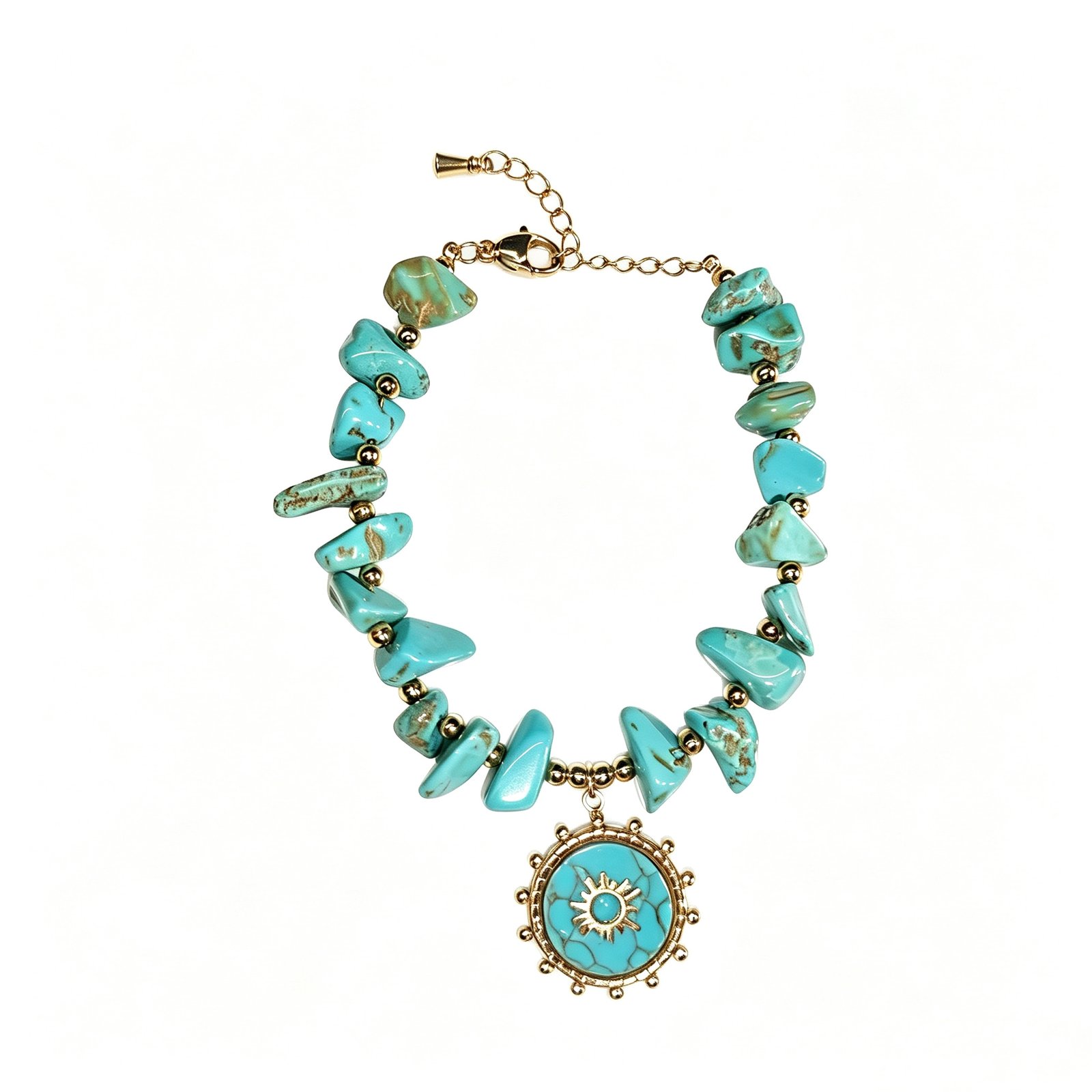 ELA BOUTIQUE| TURQUOISE CHIP SUN PENDANT BRACELET