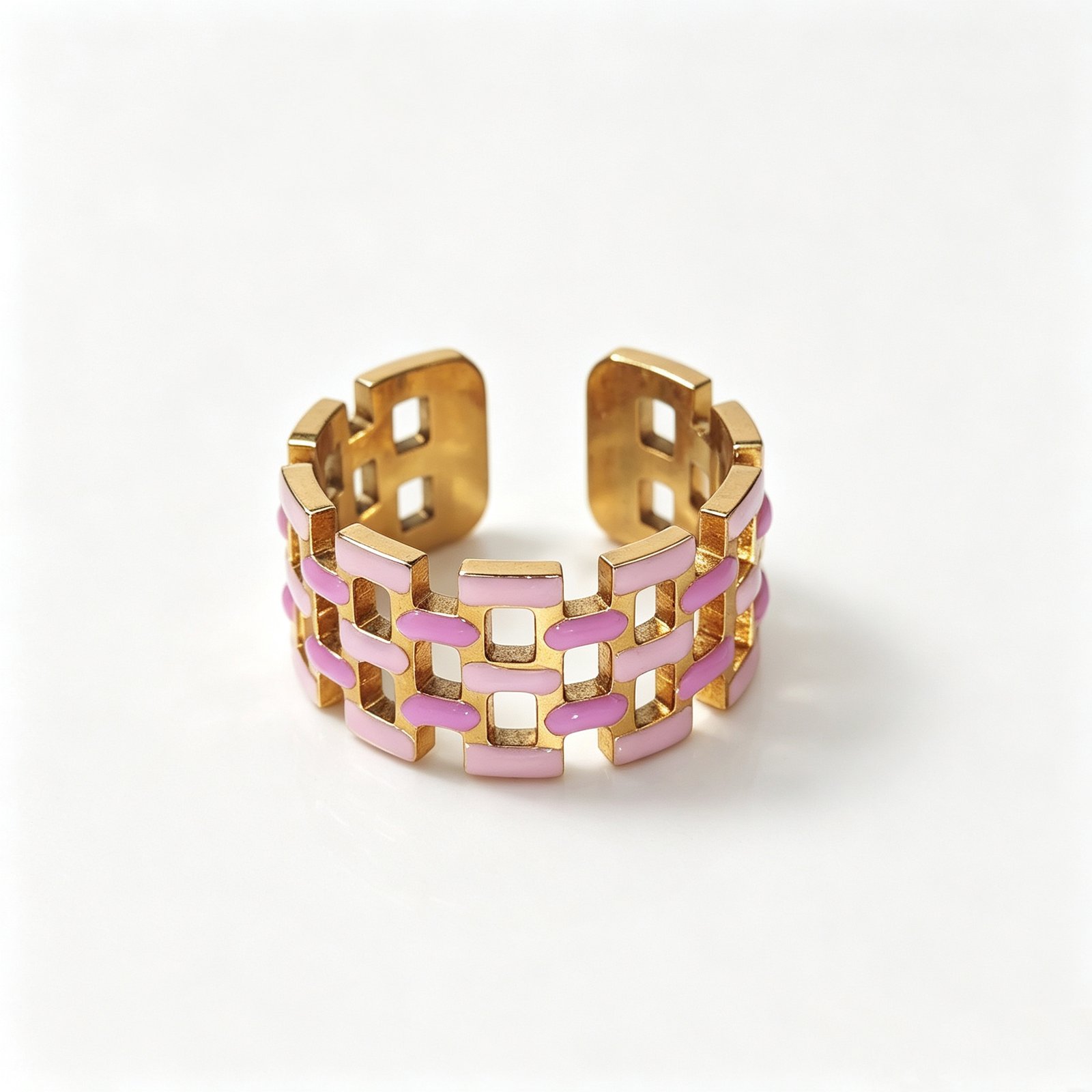 TWO TONE ENAMEL GEOMETRIC CUFF RING